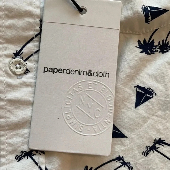 Paper denim & cloth boy’s short sleeved button down, white & navy. Boy’s size 5 - Picture 5 of 7